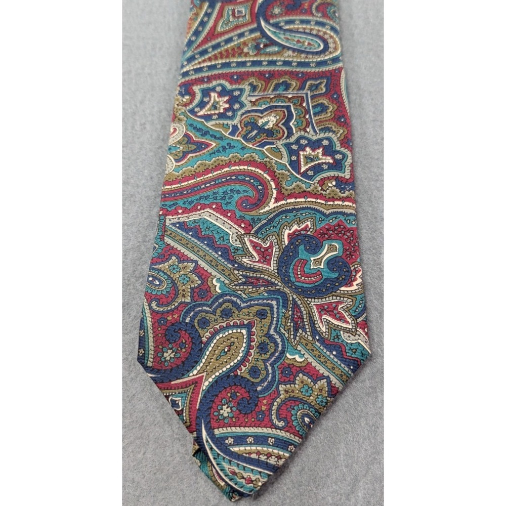 All Silk Mens Vintage 90s Made in USA Paisley Silk Necktie OS Multicolor